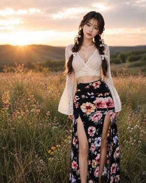Chasing Butterflies blooming floral flowy flirty double thigh slit maxi skirt sm